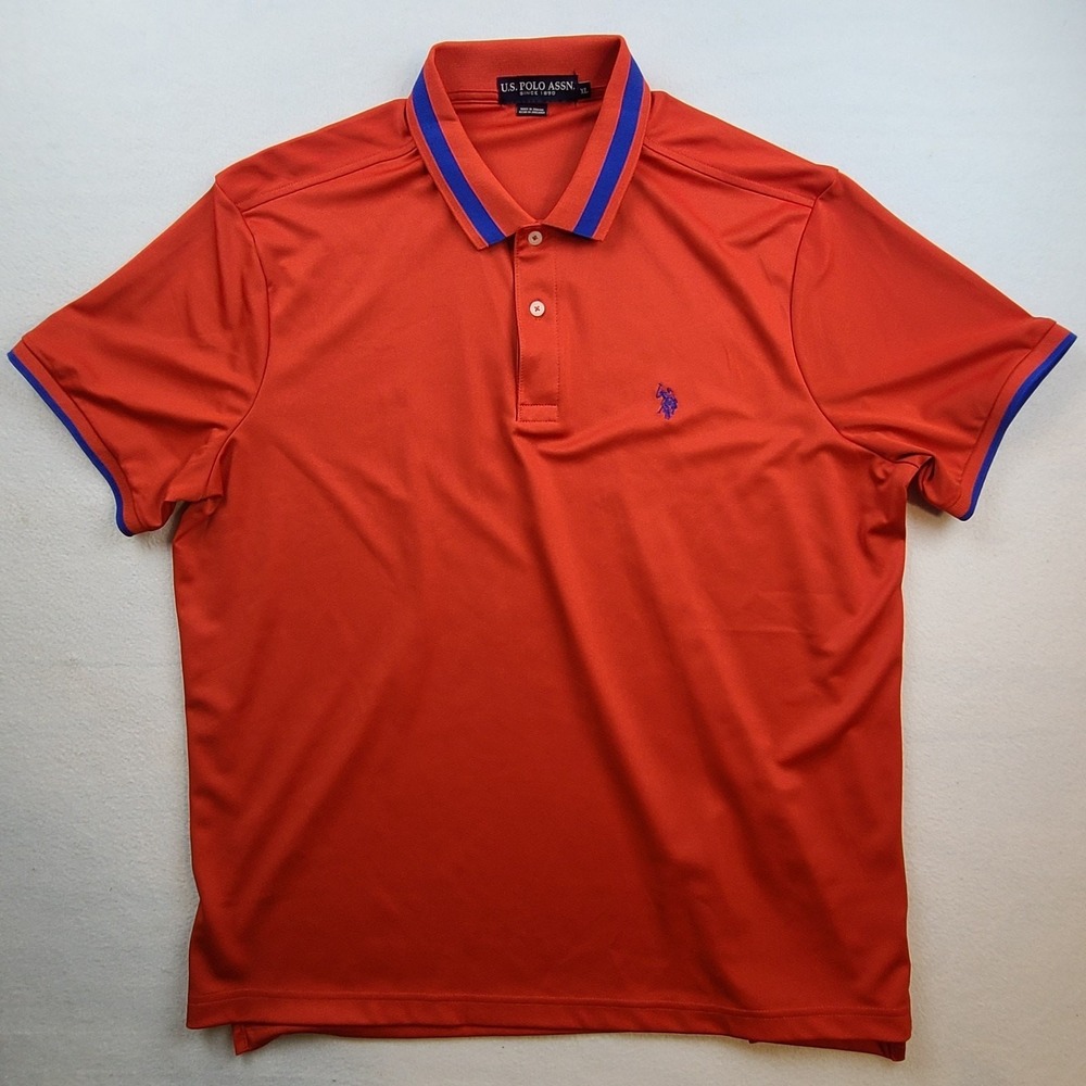 U.S. Polo Assn Polo Shirt XL Burnt Orange Performance Blue Pony Logo Golf Casual